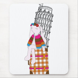 Cute Cartoon Travel Bunny Italy Vacation Mouse Mat