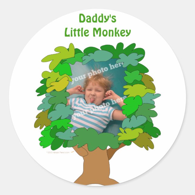 Cute Cartoon Tree Little Monkey Custom Photo Classic Round Sticker (Front)