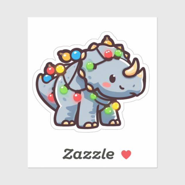 Cute Cartoon Triceratops Christmas Sticker (Sheet)