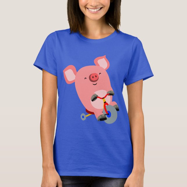 Cute Cartoon Tricycle Pig Women T-Shirt (Front)
