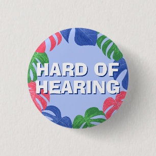 Cute Cartoon Tropical Leaves Blue Hard of Hearing 3 Cm Round Badge