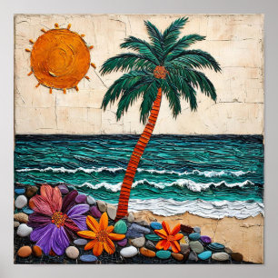Cute cartoon tropical seascape Beach Scene 🌊🐚 Poster