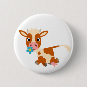 Cute Cartoon Trotting Cow  Button Badge