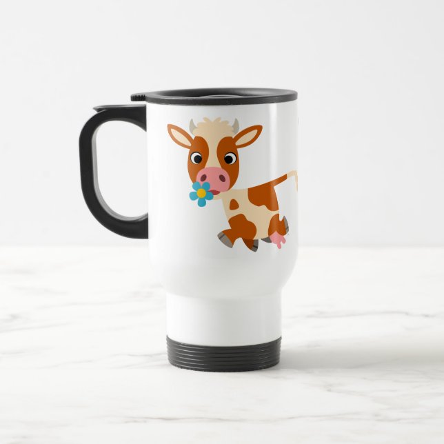 Cute Cartoon Trotting Cow Commuter Mug (Left)