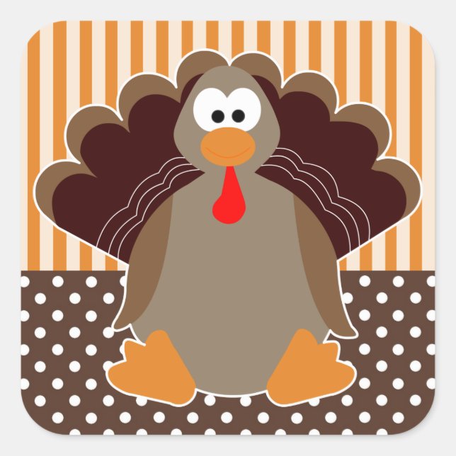 Cute Cartoon Turkey Happy Thanksgiving Sticker (Front)