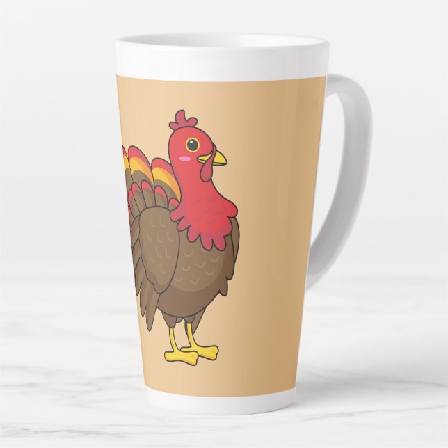 Cute Cartoon Turkey Latte Mug (Right Angle)
