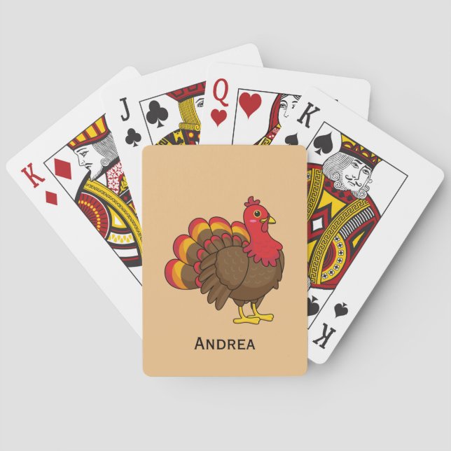 Cute Cartoon Turkey | Personalise Playing Cards (Back)
