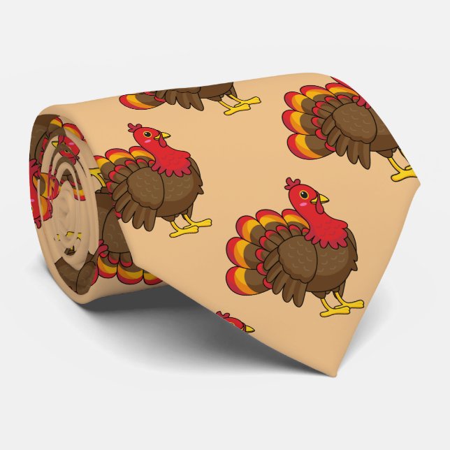 Cute Cartoon Turkey Tie (Rolled)