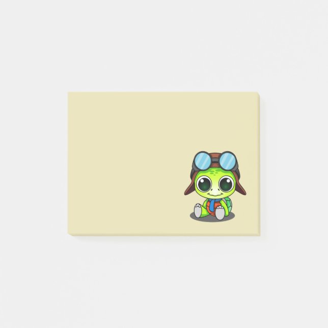 Cute Cartoon Turtle in Aviator Hat Post-it Notes (Front)