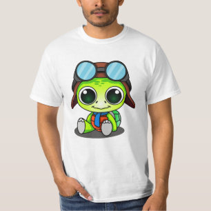 Cute Cartoon Turtle in Aviator Hat T-Shirt