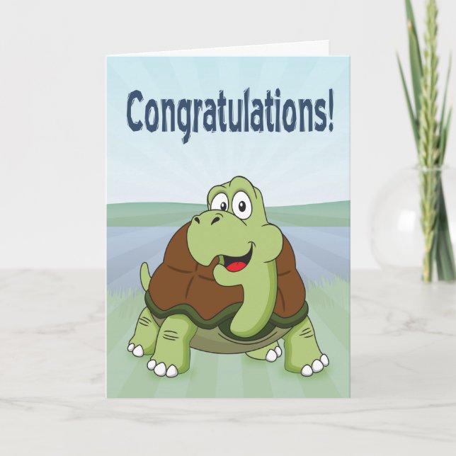 Cute Cartoon Turtle Smiling for Congratulations Card (Front)
