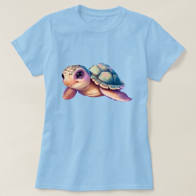 Cute Cartoon Turtle With Colourful Shell T-Shirt (Design Front)