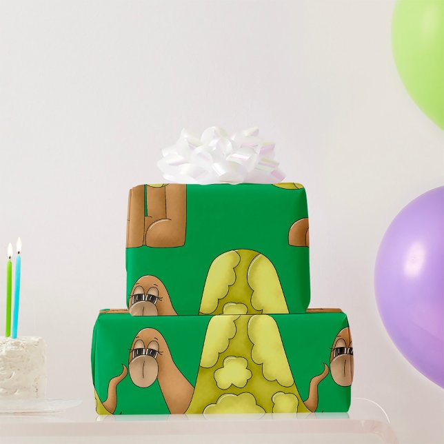 Cute Cartoon Turtle with Puffy Green Shell Wrapping Paper (Creator Uploaded)