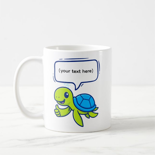 Cute Cartoon Turtle with Speech Bubble Coffee Mug (Left)
