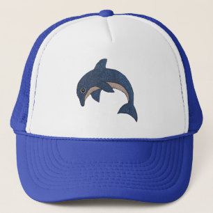 Cute Cartoon Type Blue White Jumping Dolphin Trucker Hat