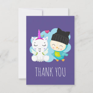 Cute Cartoon Unicorn & Bird Thank You