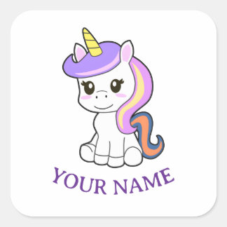 Cute cartoon Unicorn Childrens Name Tag Sticker