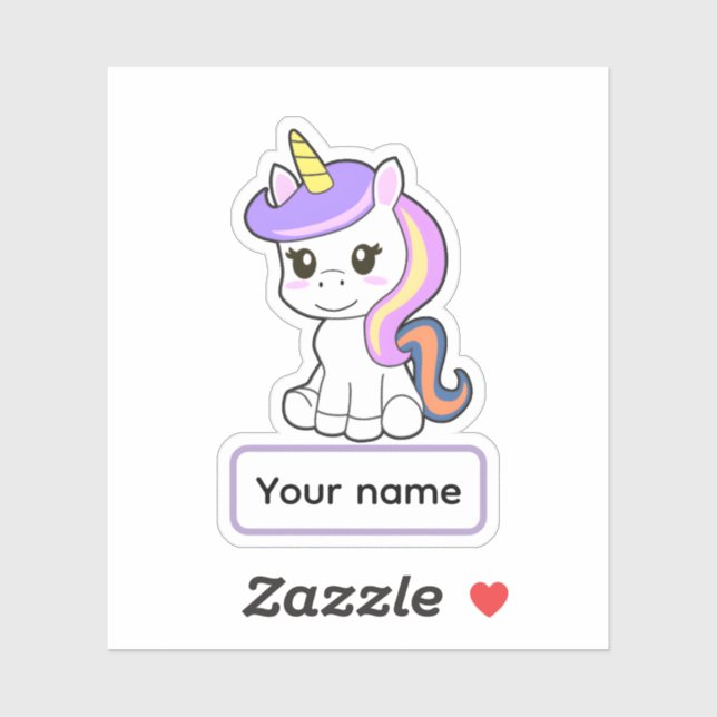 Cute cartoon Unicorn Childrens Name Vinyl Sticker (Sheet)
