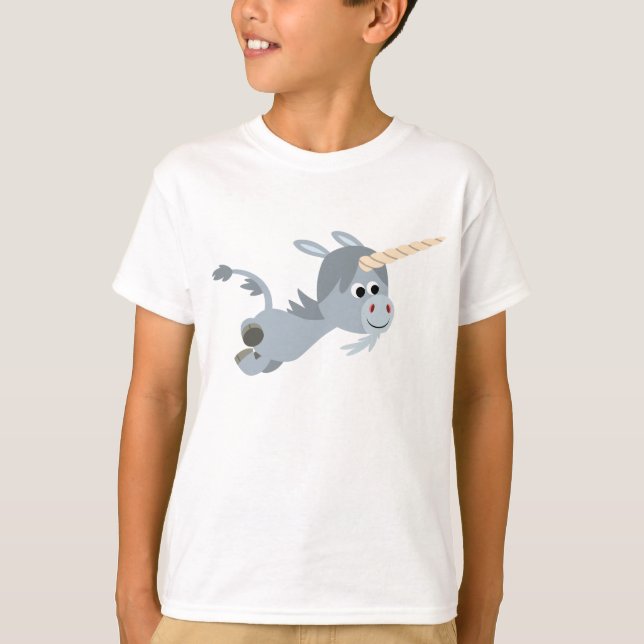 Cute Cartoon Unicorn In A Hurry Children T-Shirt (Front)
