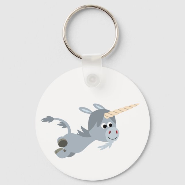 Cute Cartoon Unicorn In A Hurry Keychain (Front)