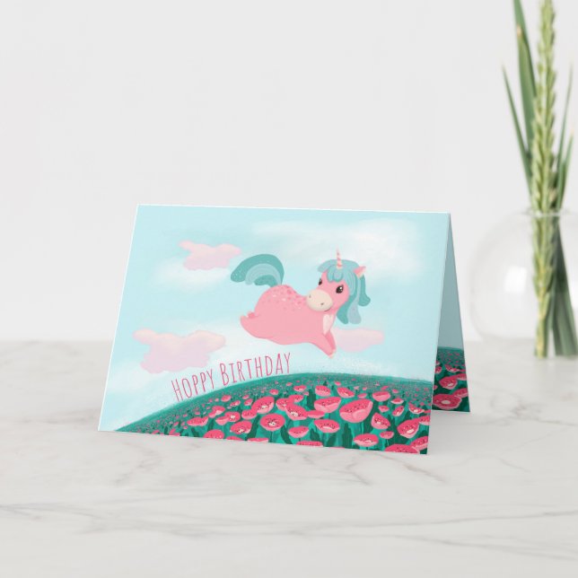 Cute Cartoon Unicorn Pink and Mint Card (Front)