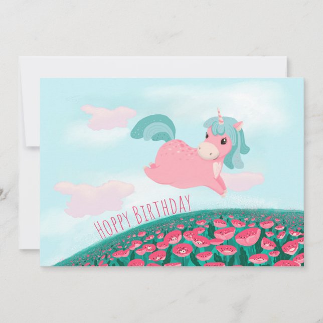 Cute Cartoon Unicorn Pink and Mint Card (Front)