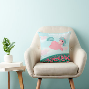      Cute Cartoon Unicorn Pink and Mint  Cushion