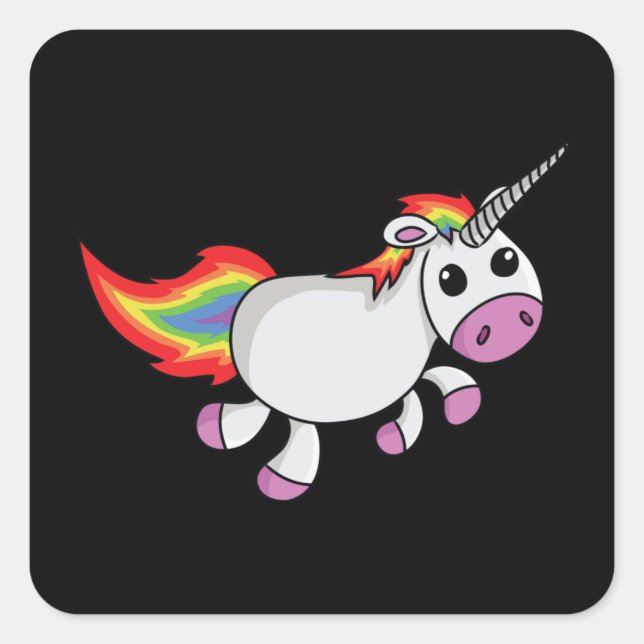 Cute Cartoon Unicorn Square Sticker (Front)