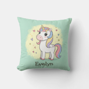 Cute Cartoon Unicorn with Rainbow Mane Cushion