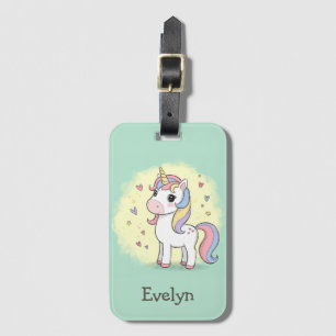 Cute Cartoon Unicorn with Rainbow Mane Luggage Tag
