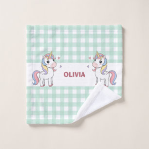 Cute Cartoon Unicorns Gingham Wash Cloth