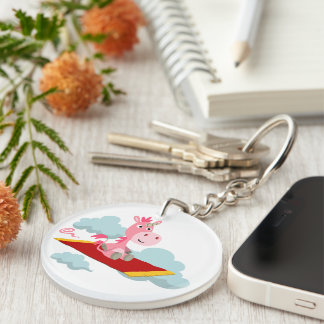 Cute Cartoon Unicorn's Magic Carpet Ride Keychain