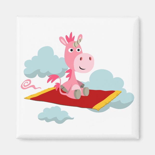 Cute Cartoon Unicorn's Magic Carpet Ride Magnet (Front)