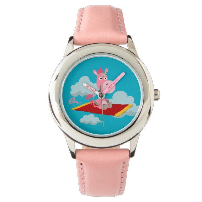 Cute Cartoon Unicorn's Magic Carpet Ride Watch (Front)