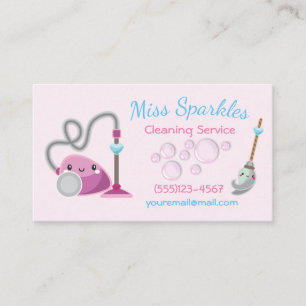 Cute Cartoon Vacuum House Cleaning Services Business Card