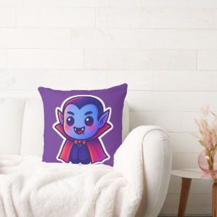 Cute Cartoon Vampire with Red Cape and Blue Skin Cushion