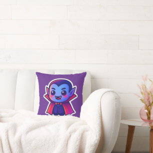 Cute Cartoon Vampire with Red Cape and Blue Skin Cushion