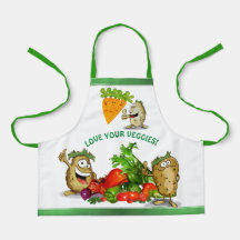 Cute Cartoon Veggies Custom Text Kids' Apron