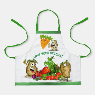 Cute Cartoon Veggies Custom Text Kids' Apron