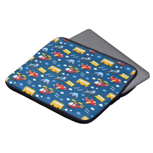 Cute Cartoon Vehicles Pattern  Laptop Sleeve (Front Top)