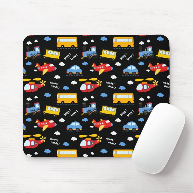 Cute Cartoon Vehicles Pattern  Mouse Mat (With Mouse)