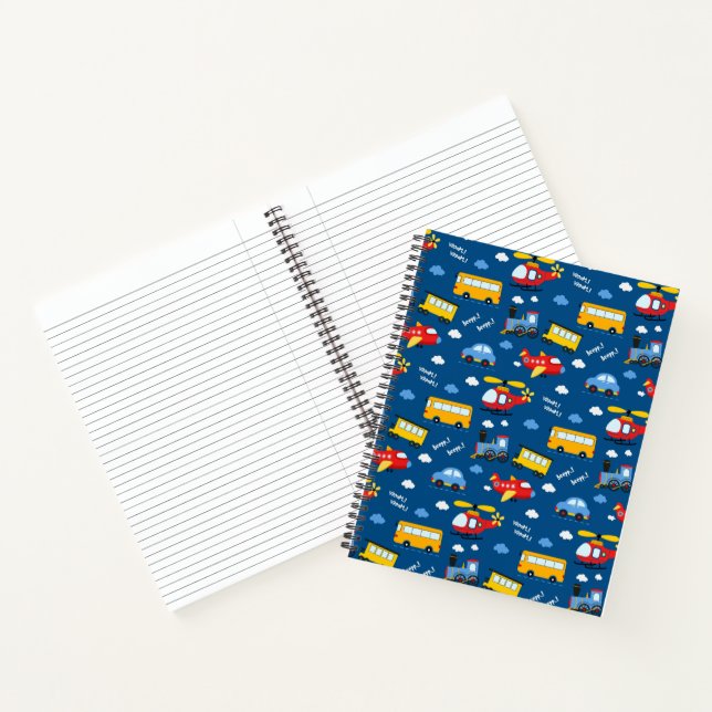 Cute Cartoon Vehicles Pattern  Notebook (Inside)