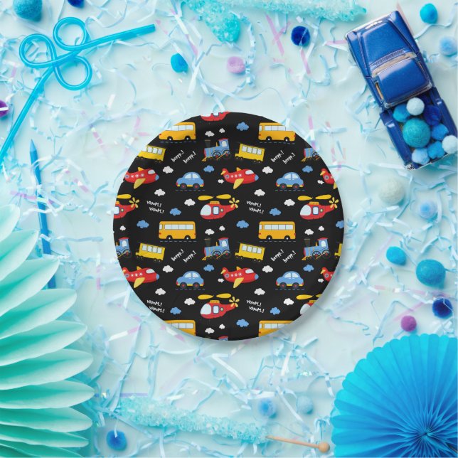 Cute Cartoon Vehicles Pattern  Paper Plate (Party)