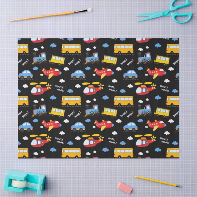 Cute Cartoon Vehicles Pattern  Tissue Paper (Craft)