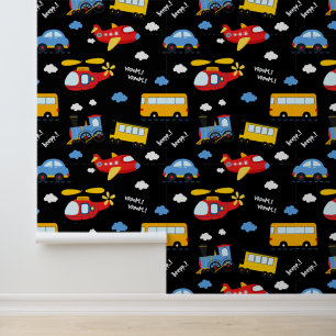 Cute Cartoon Vehicles Pattern  Wallpaper