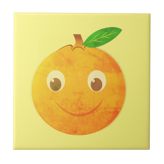 Cute Cartoon Vintage Orange Drawing Tile (Front)