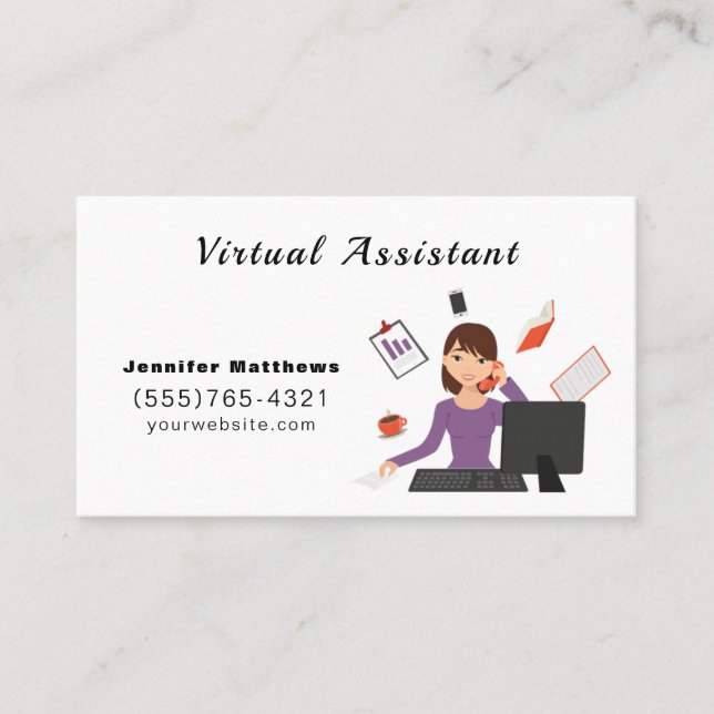Cute Cartoon Virtual Assistant Secretary Office Business Card (Front)