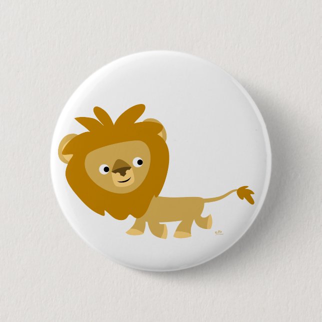 Cute Cartoon Walking Lion Button Badge (Front)