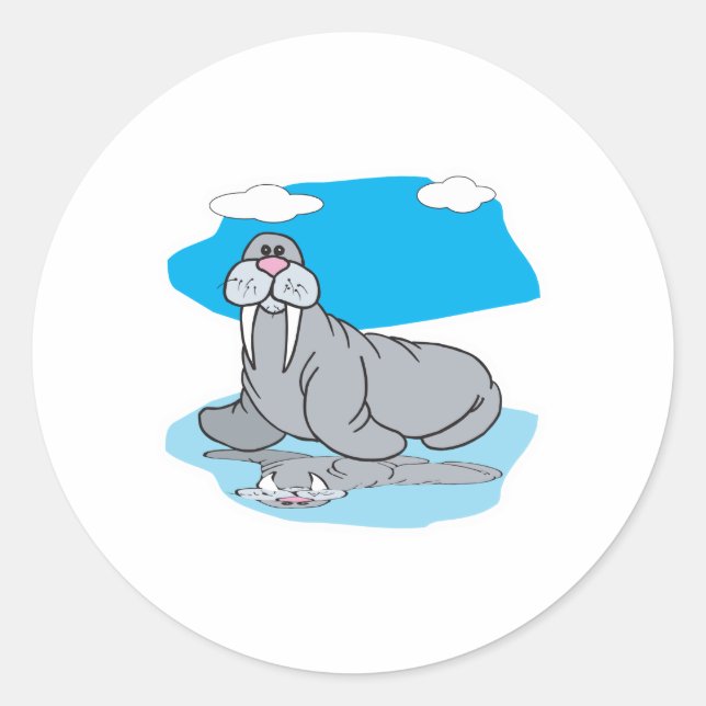 cute cartoon walrus classic round sticker (Front)