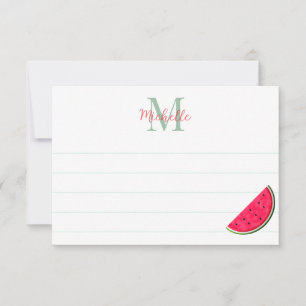 Cute Cartoon Watermelon Custom Monogram Lined Card